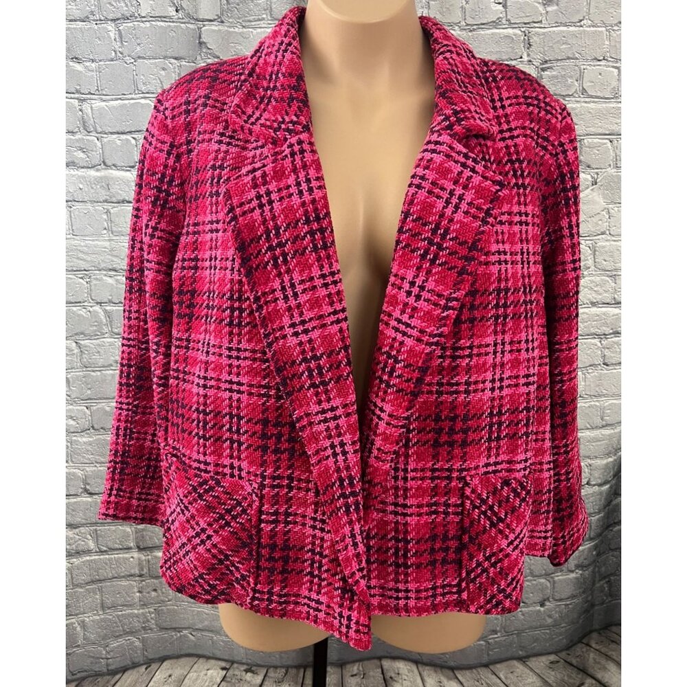 J. Jill Chenille Plaid Blazer Jacket 2X  Cherry Multi Pink NWT Open Front - Picture 5 of 9